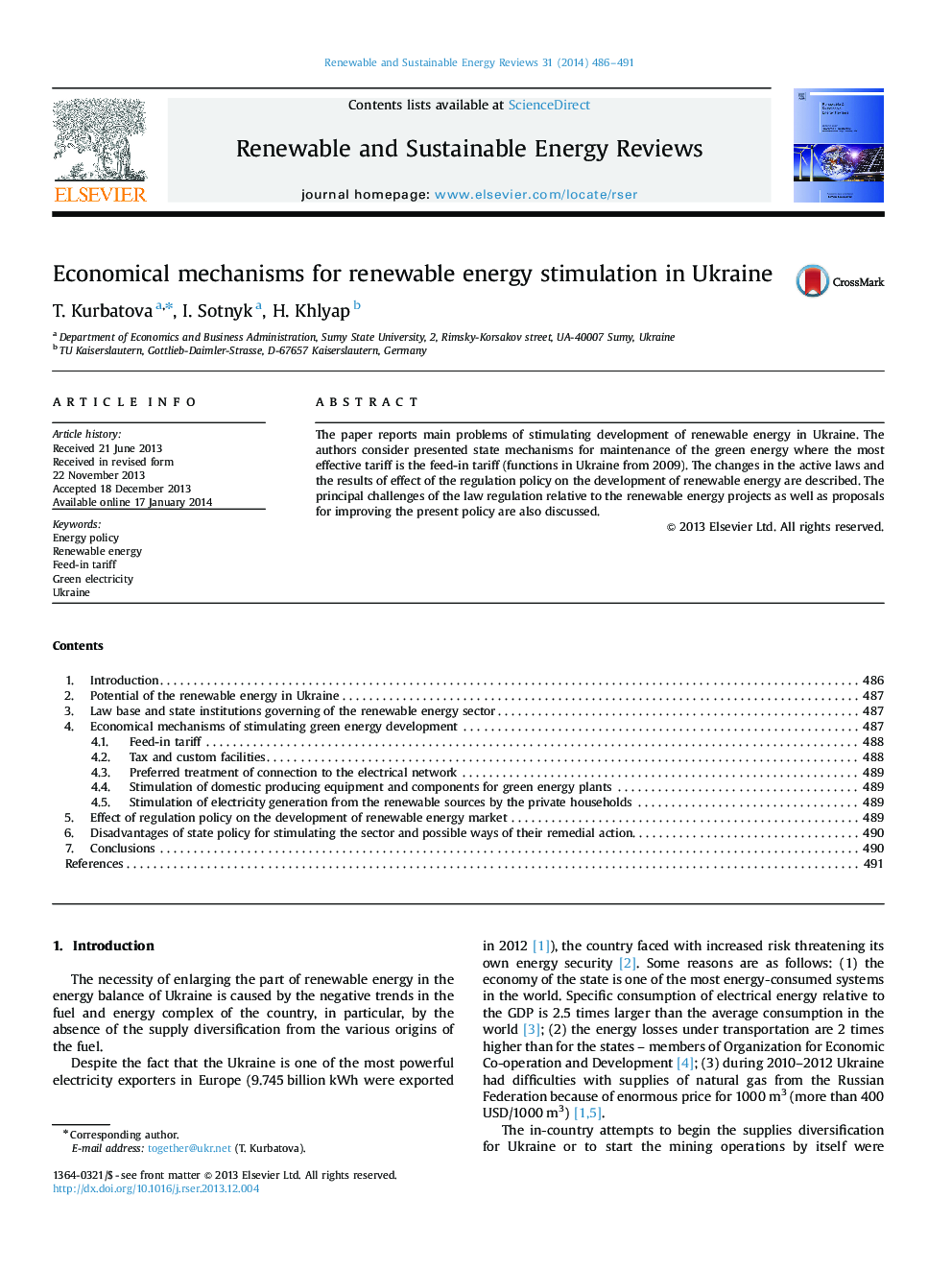 Economical mechanisms for renewable energy stimulation in Ukraine