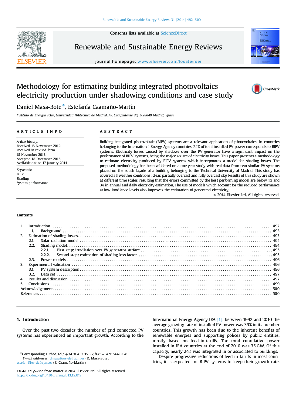 Methodology for estimating building integrated photovoltaics electricity production under shadowing conditions and case study