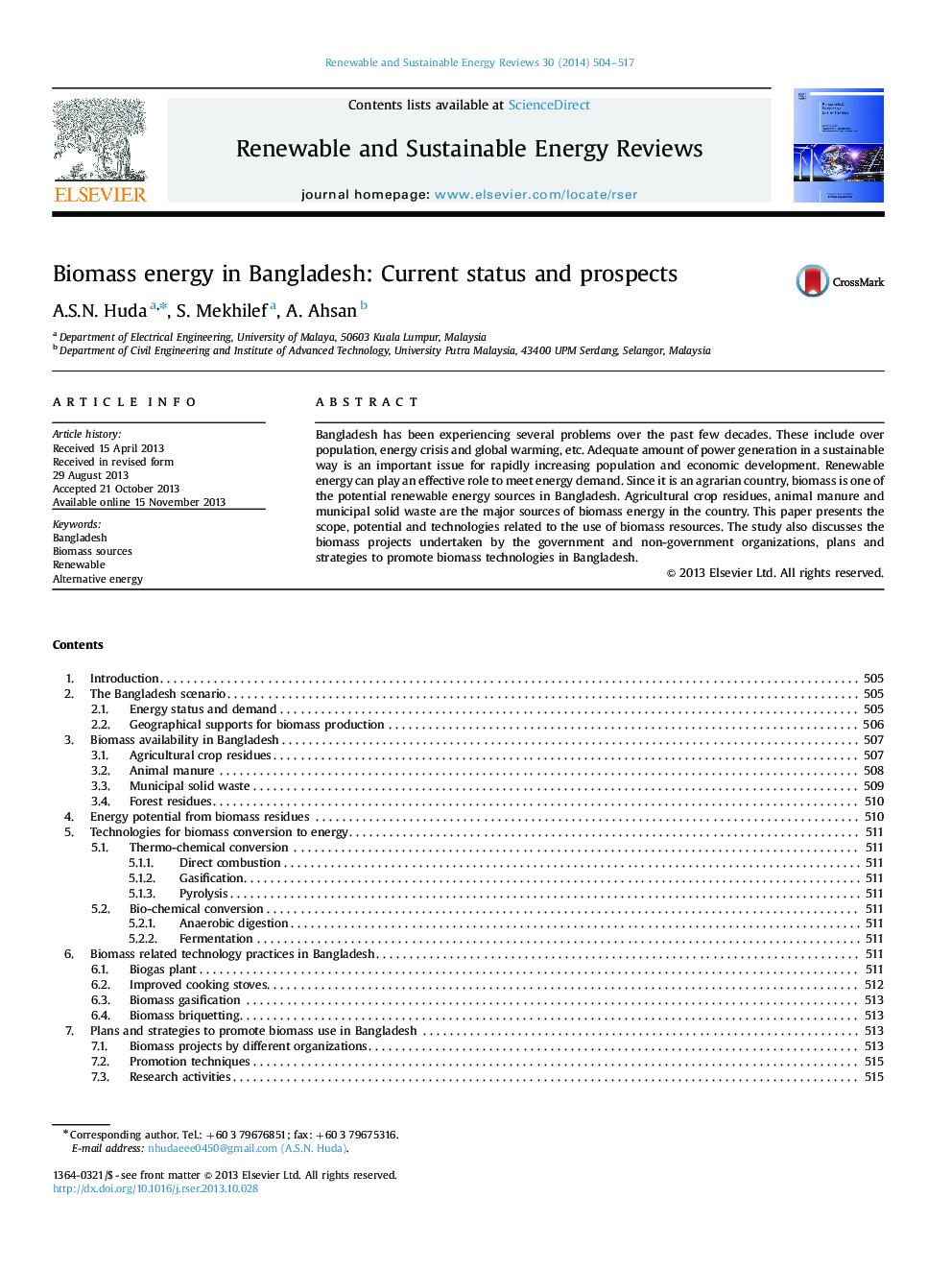 Biomass energy in Bangladesh: Current status and prospects