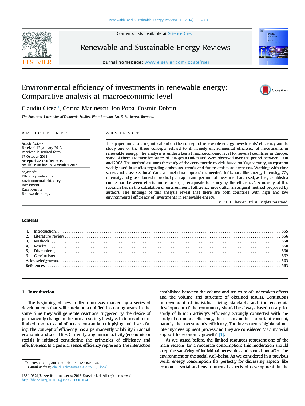 Environmental efficiency of investments in renewable energy: Comparative analysis at macroeconomic level