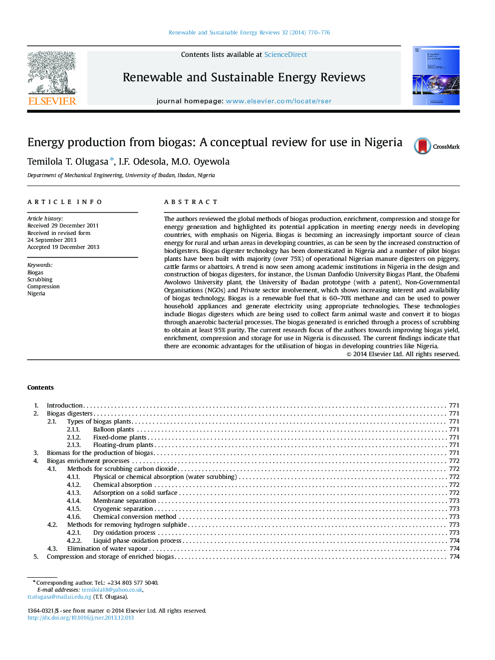 Energy production from biogas: A conceptual review for use in Nigeria