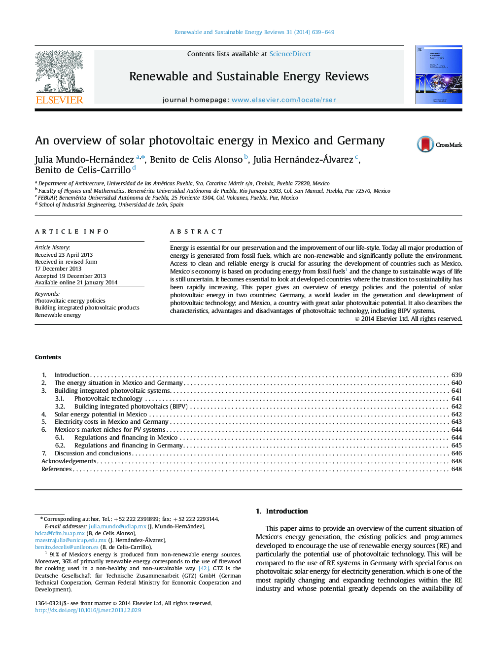 An overview of solar photovoltaic energy in Mexico and Germany
