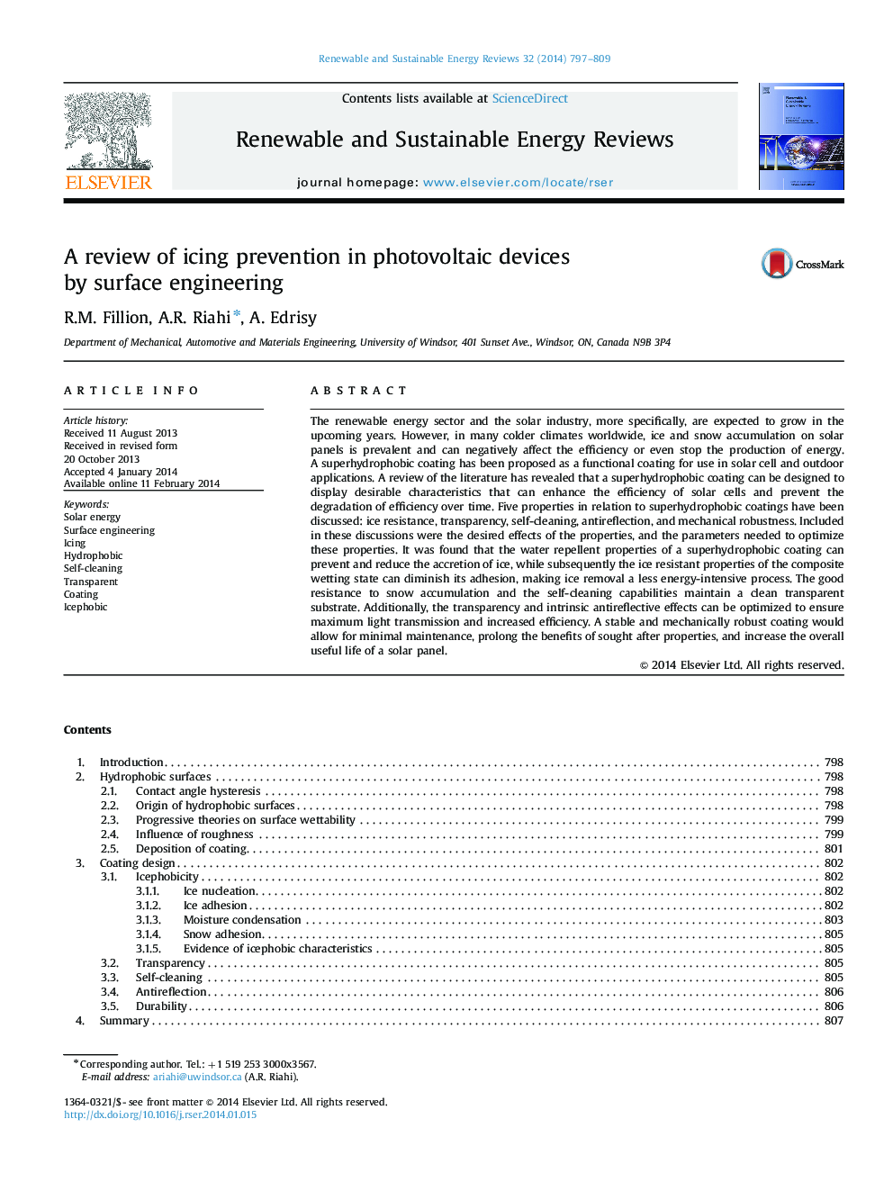 A review of icing prevention in photovoltaic devices by surface engineering