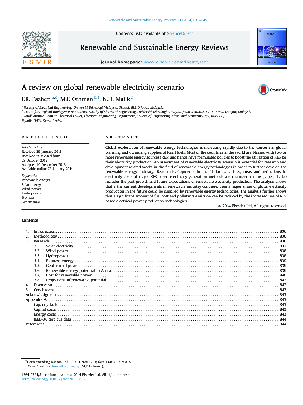 A review on global renewable electricity scenario