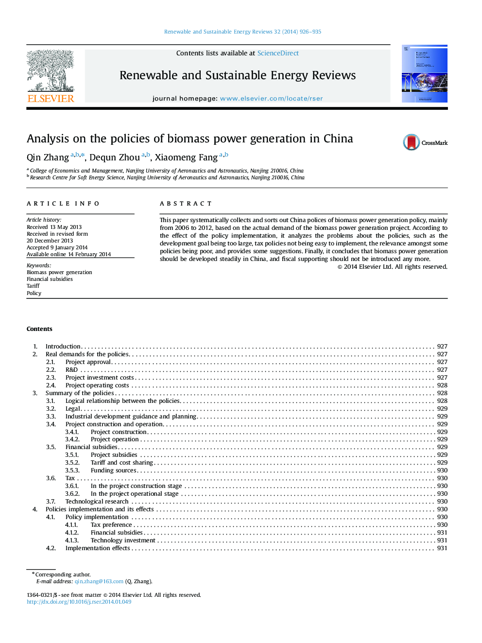 Analysis on the policies of biomass power generation in China