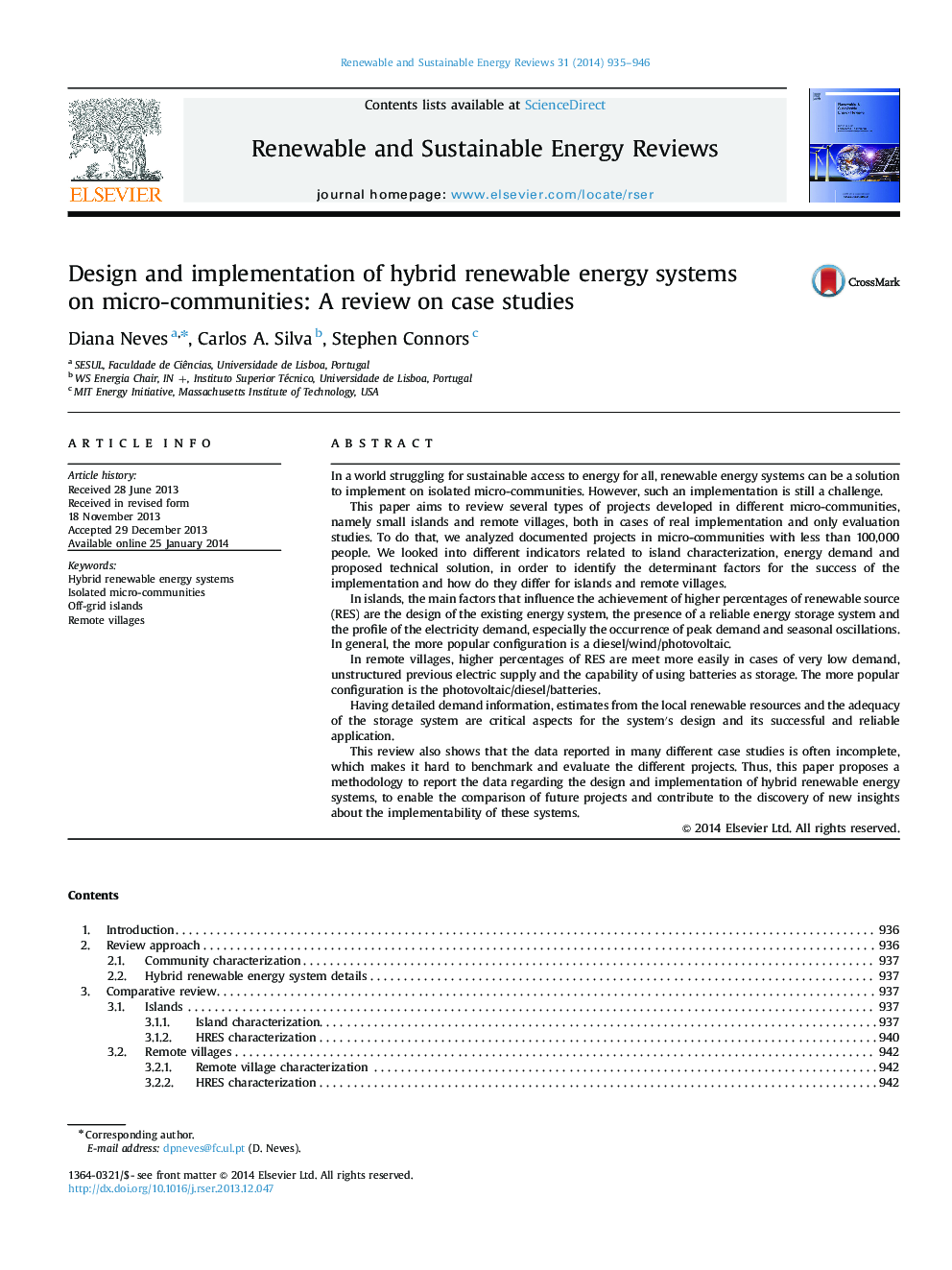 Design and implementation of hybrid renewable energy systems on micro-communities: A review on case studies