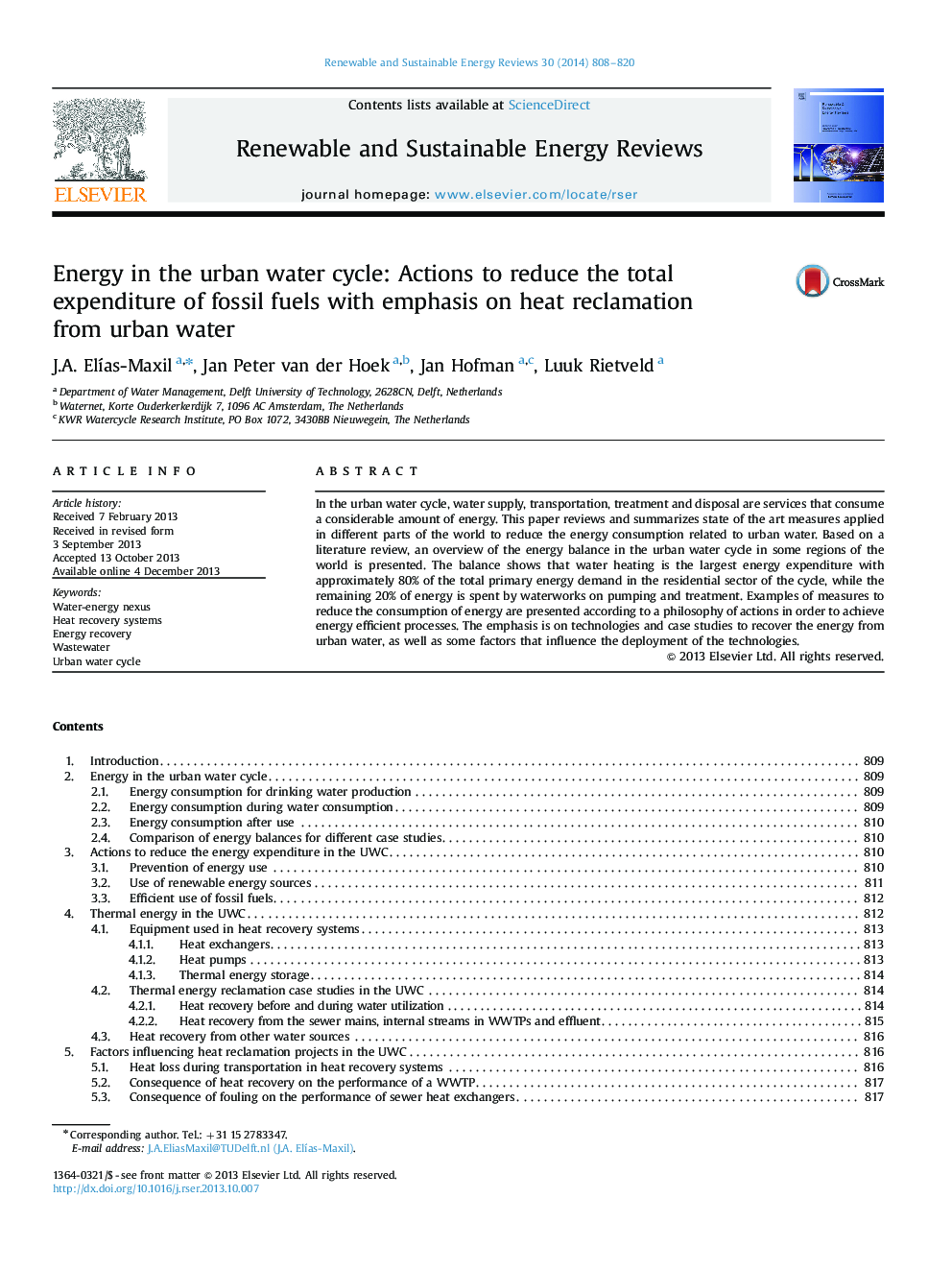 Energy in the urban water cycle: Actions to reduce the total expenditure of fossil fuels with emphasis on heat reclamation from urban water