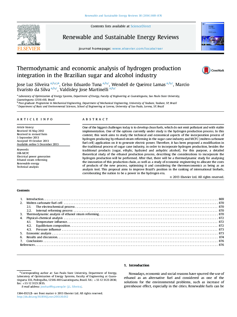 Thermodynamic and economic analysis of hydrogen production integration in the Brazilian sugar and alcohol industry