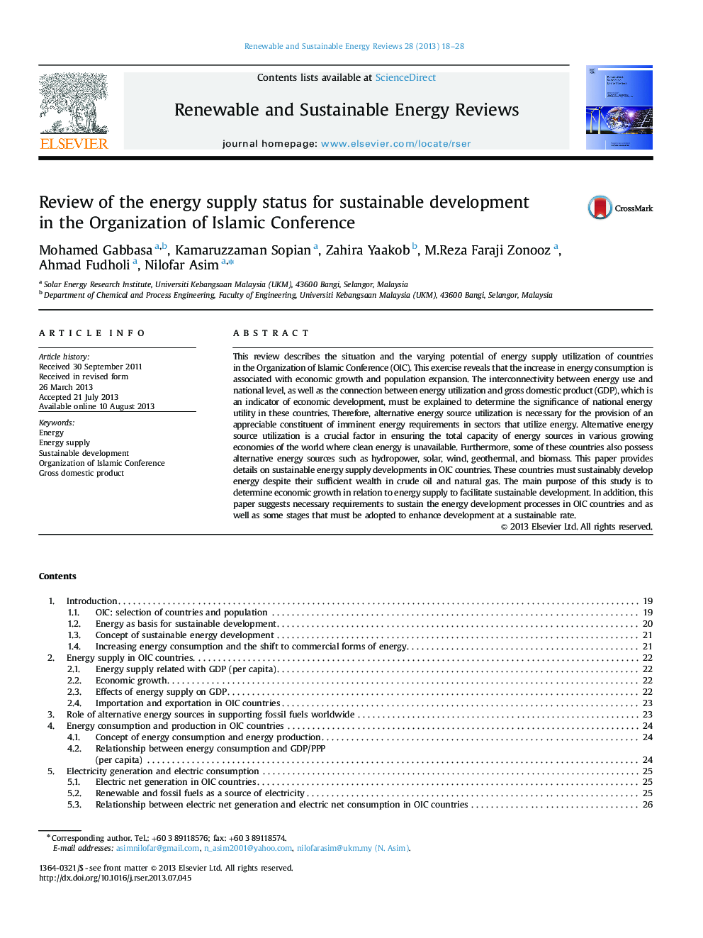 Review of the energy supply status for sustainable development in the Organization of Islamic Conference