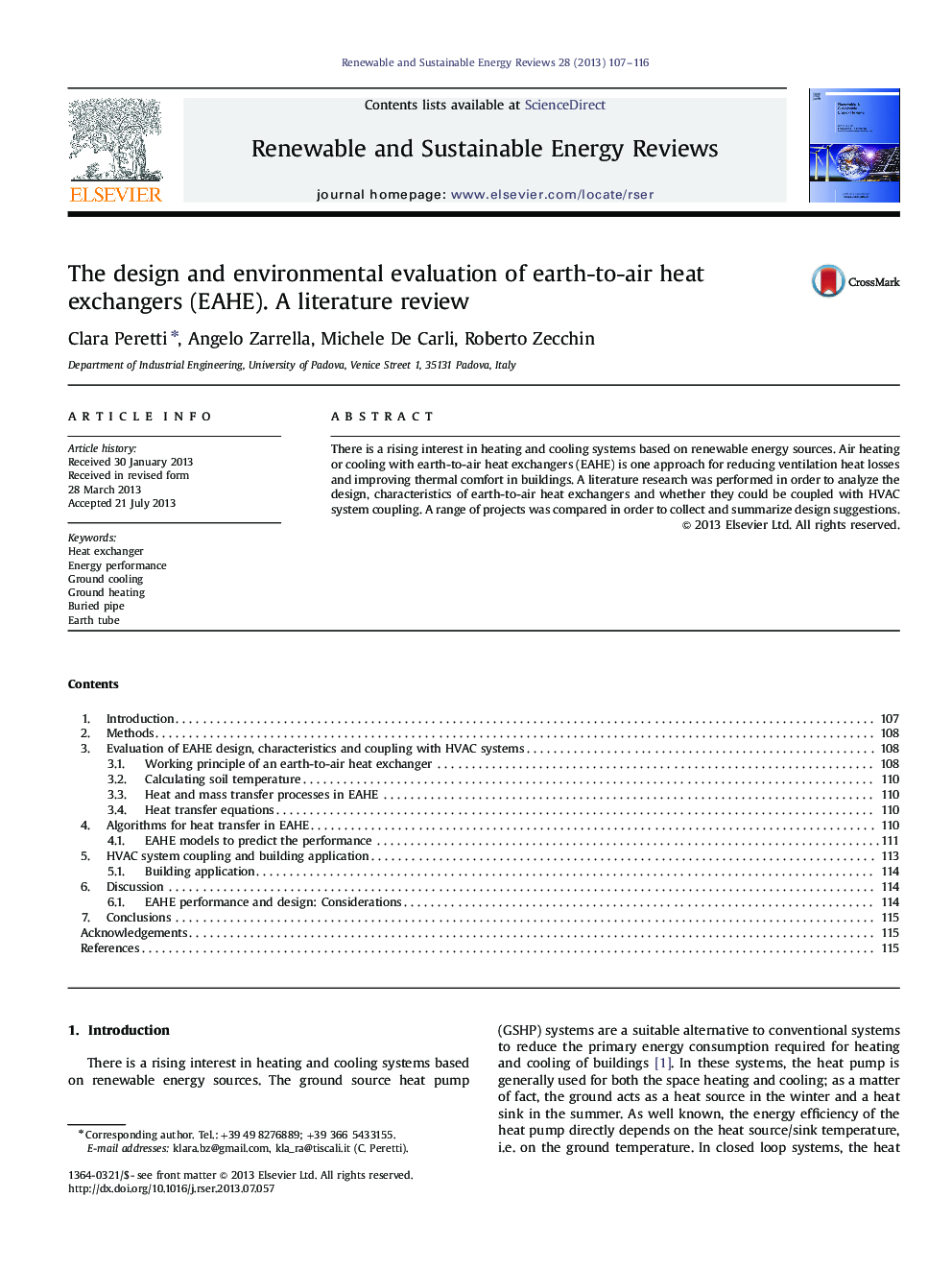 The design and environmental evaluation of earth-to-air heat exchangers (EAHE). A literature review