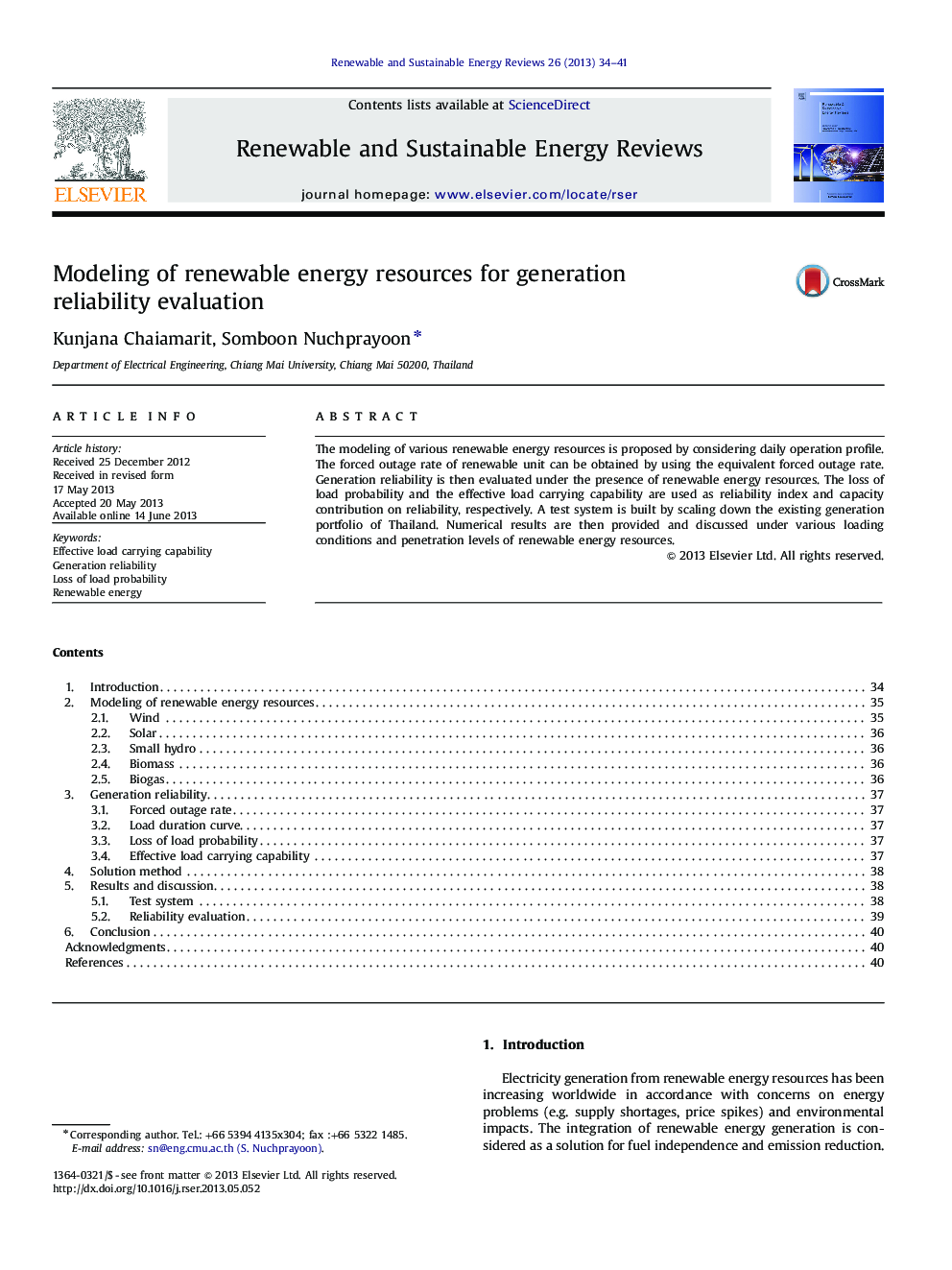 مدلسازی منابع انرژی تجدیدپذیر برای ارزیابی قابلیت اطمینان تولید 