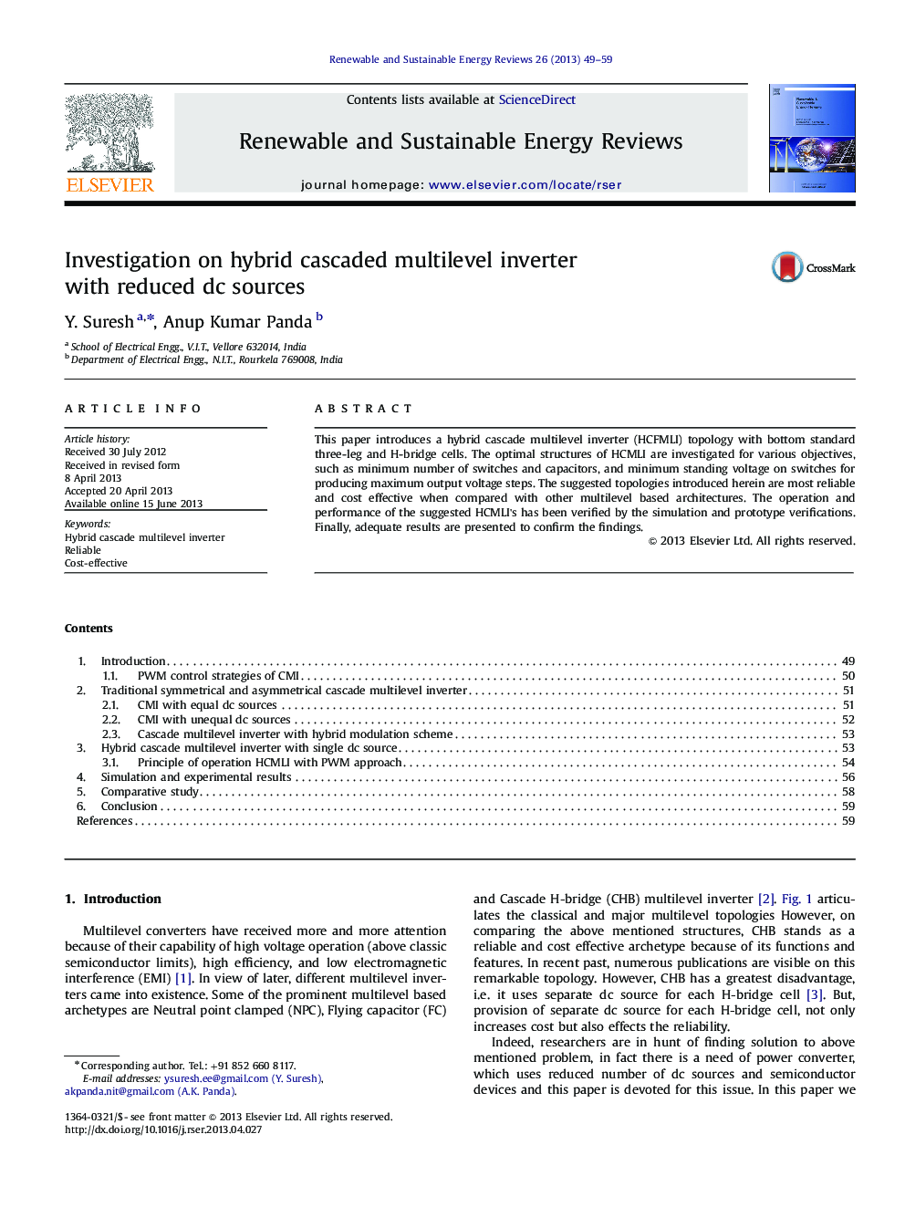 Investigation on hybrid cascaded multilevel inverter with reduced dc sources