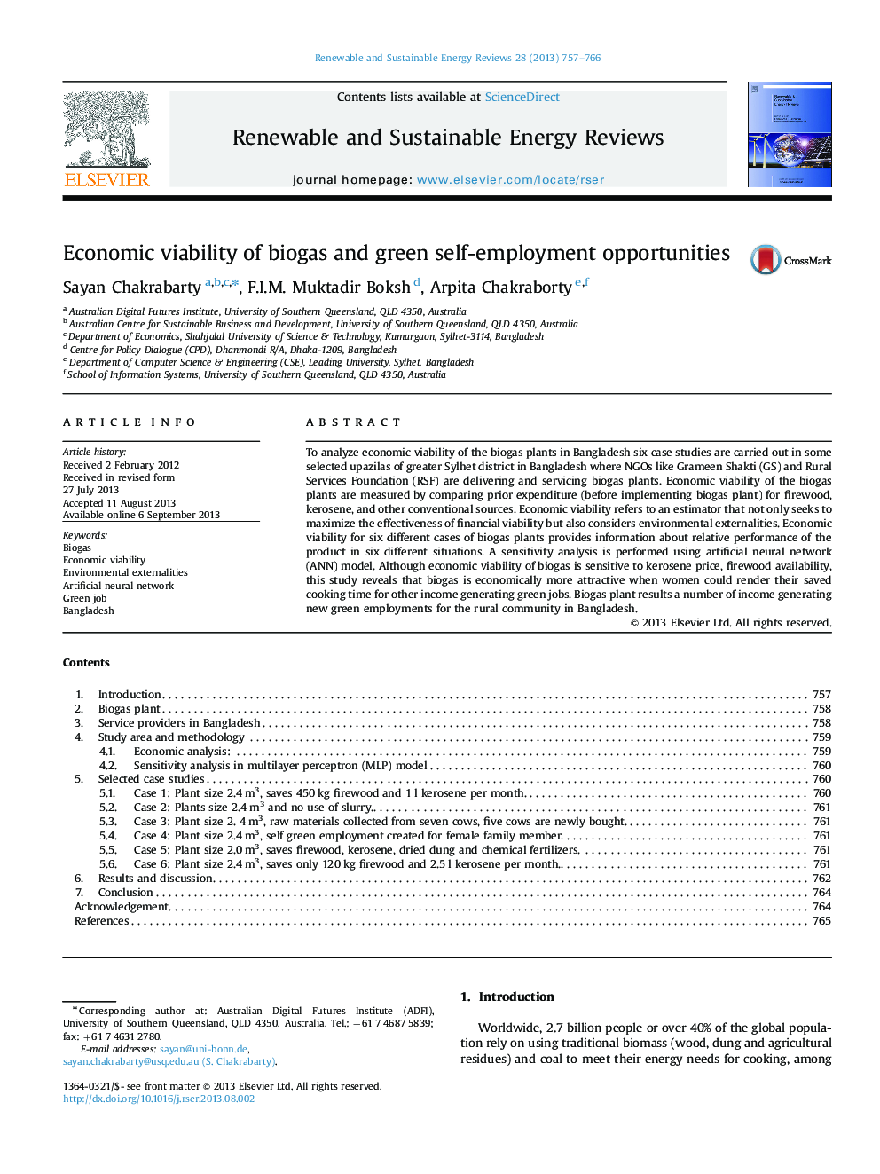 Economic viability of biogas and green self-employment opportunities