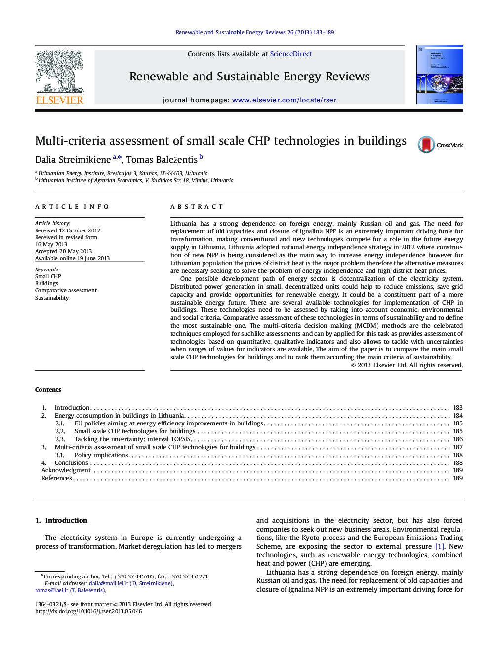 Multi-criteria assessment of small scale CHP technologies in buildings