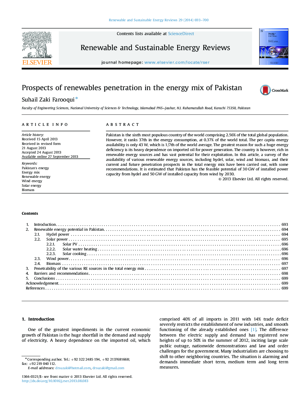 Prospects of renewables penetration in the energy mix of Pakistan