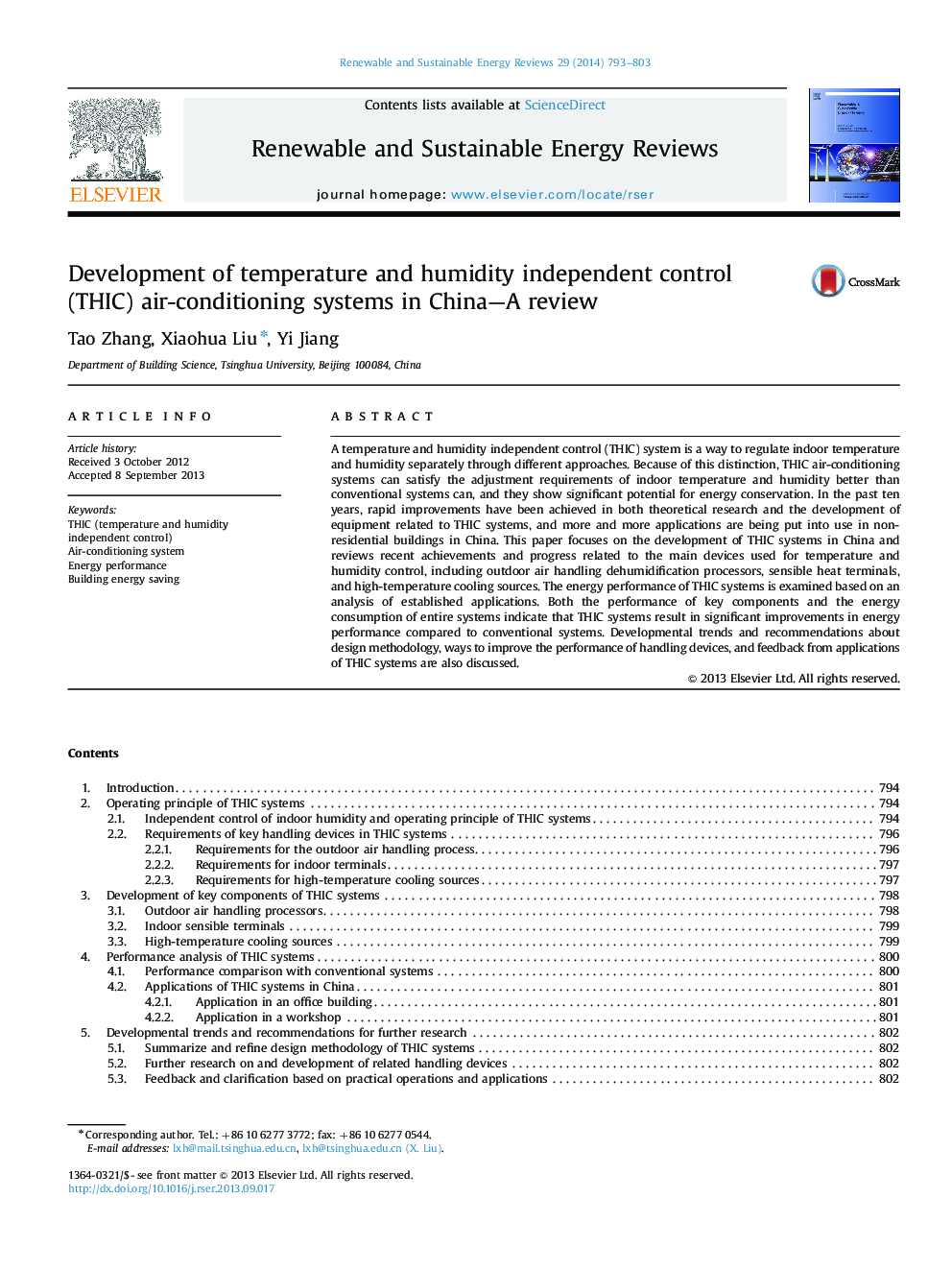 Development of temperature and humidity independent control (THIC) air-conditioning systems in China-A review