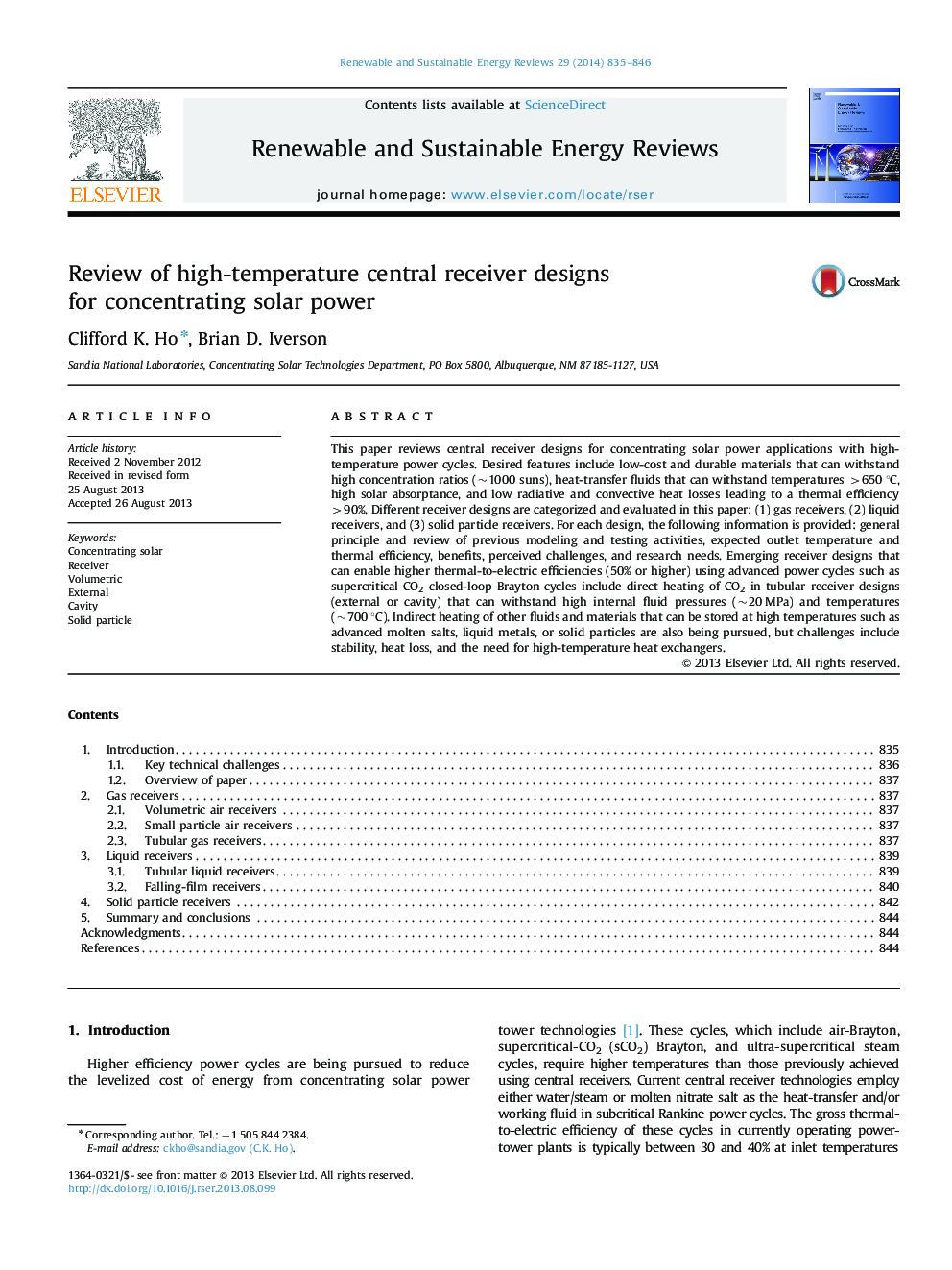 Review of high-temperature central receiver designs for concentrating solar power