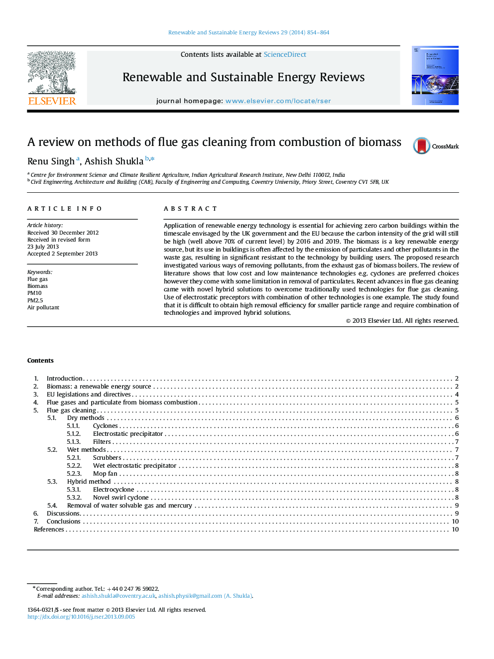 A review on methods of flue gas cleaning from combustion of biomass