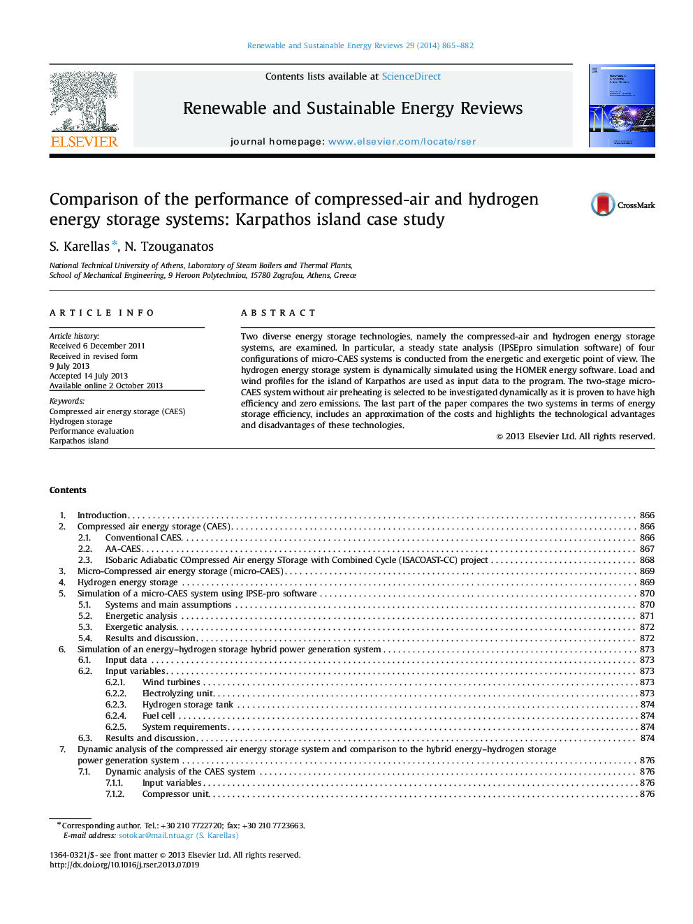 Comparison of the performance of compressed-air and hydrogen energy storage systems: Karpathos island case study