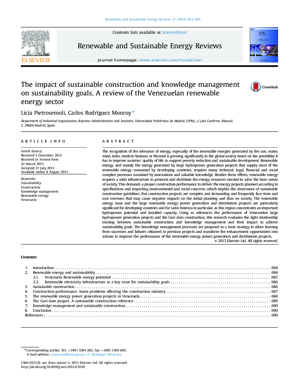 The impact of sustainable construction and knowledge management on sustainability goals. A review of the Venezuelan renewable energy sector