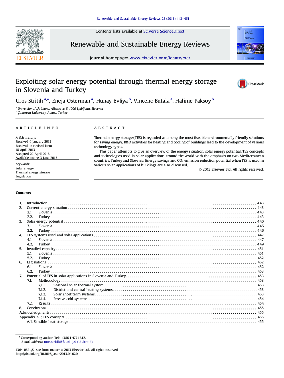 Exploiting solar energy potential through thermal energy storage in Slovenia and Turkey
