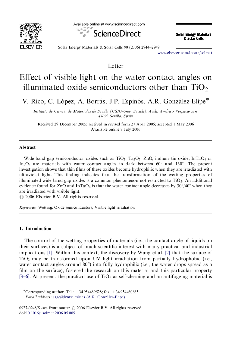 Effect of visible light on the water contact angles on illuminated oxide semiconductors other than TiO2