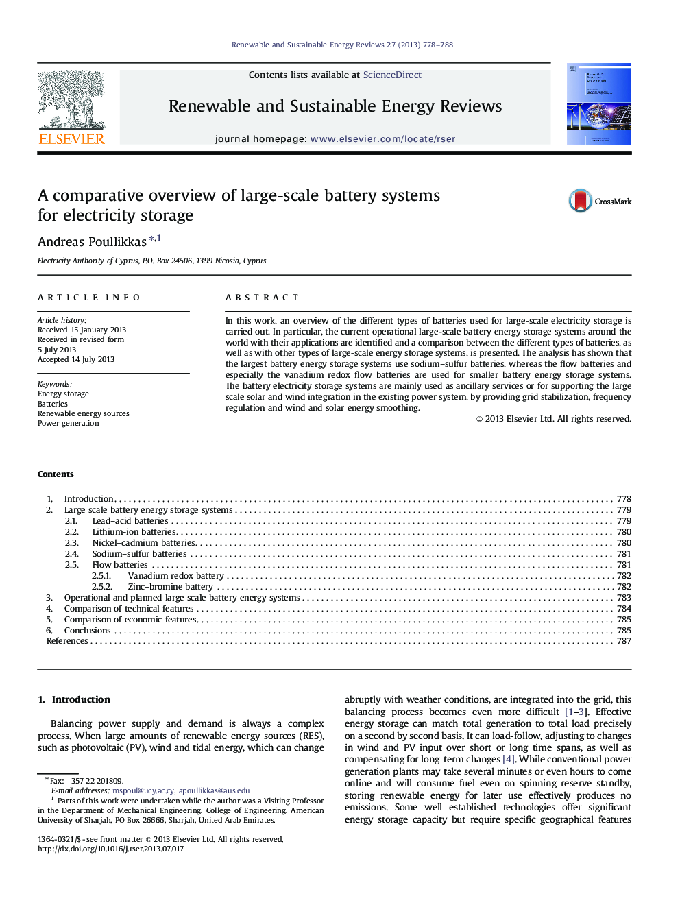 A comparative overview of large-scale battery systems for electricity storage