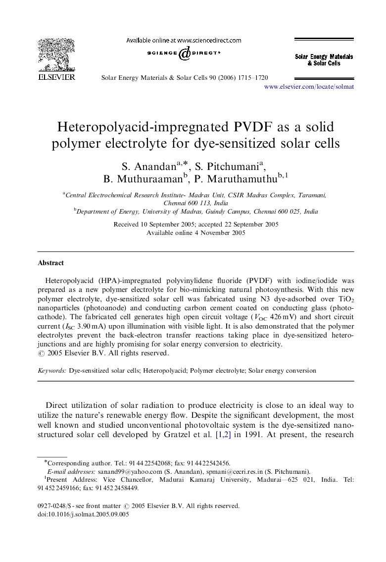 Heteropolyacid-impregnated PVDF as a solid polymer electrolyte for dye-sensitized solar cells