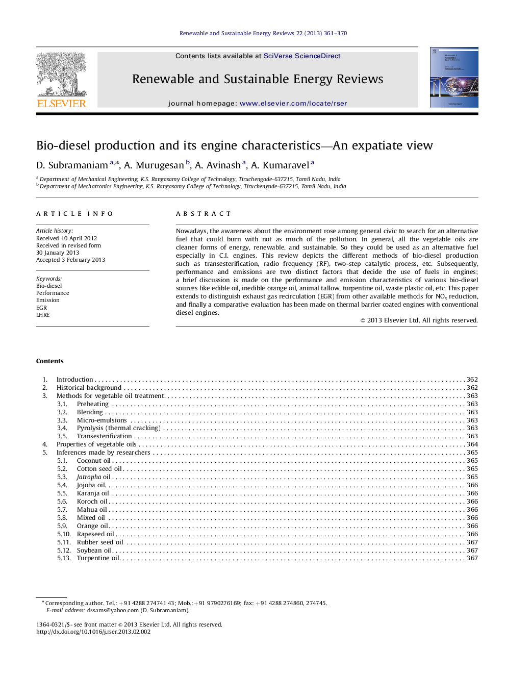 Bio-diesel production and its engine characteristics-An expatiate view