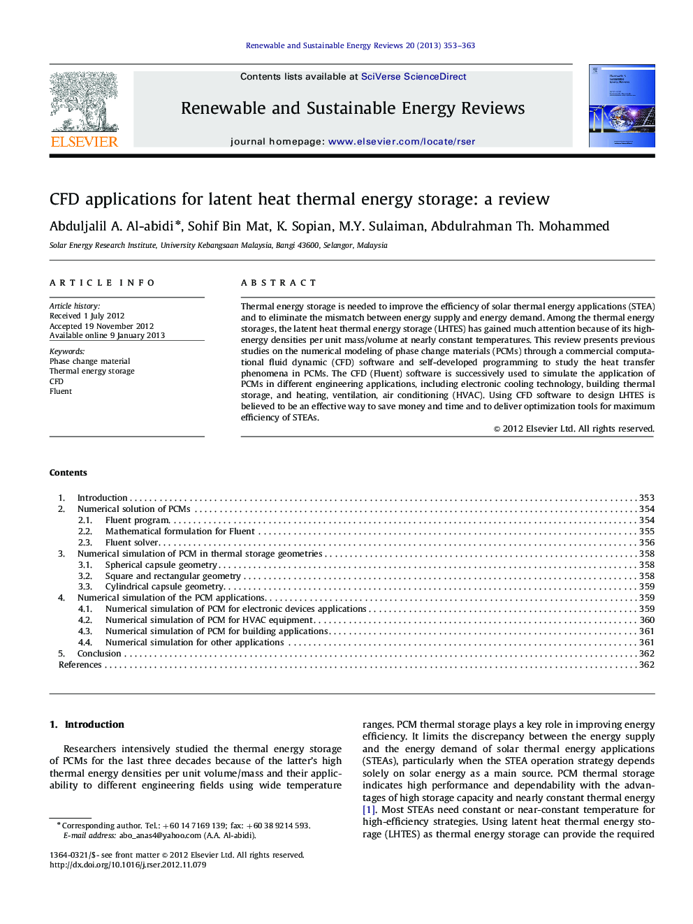 CFD applications for latent heat thermal energy storage: a review