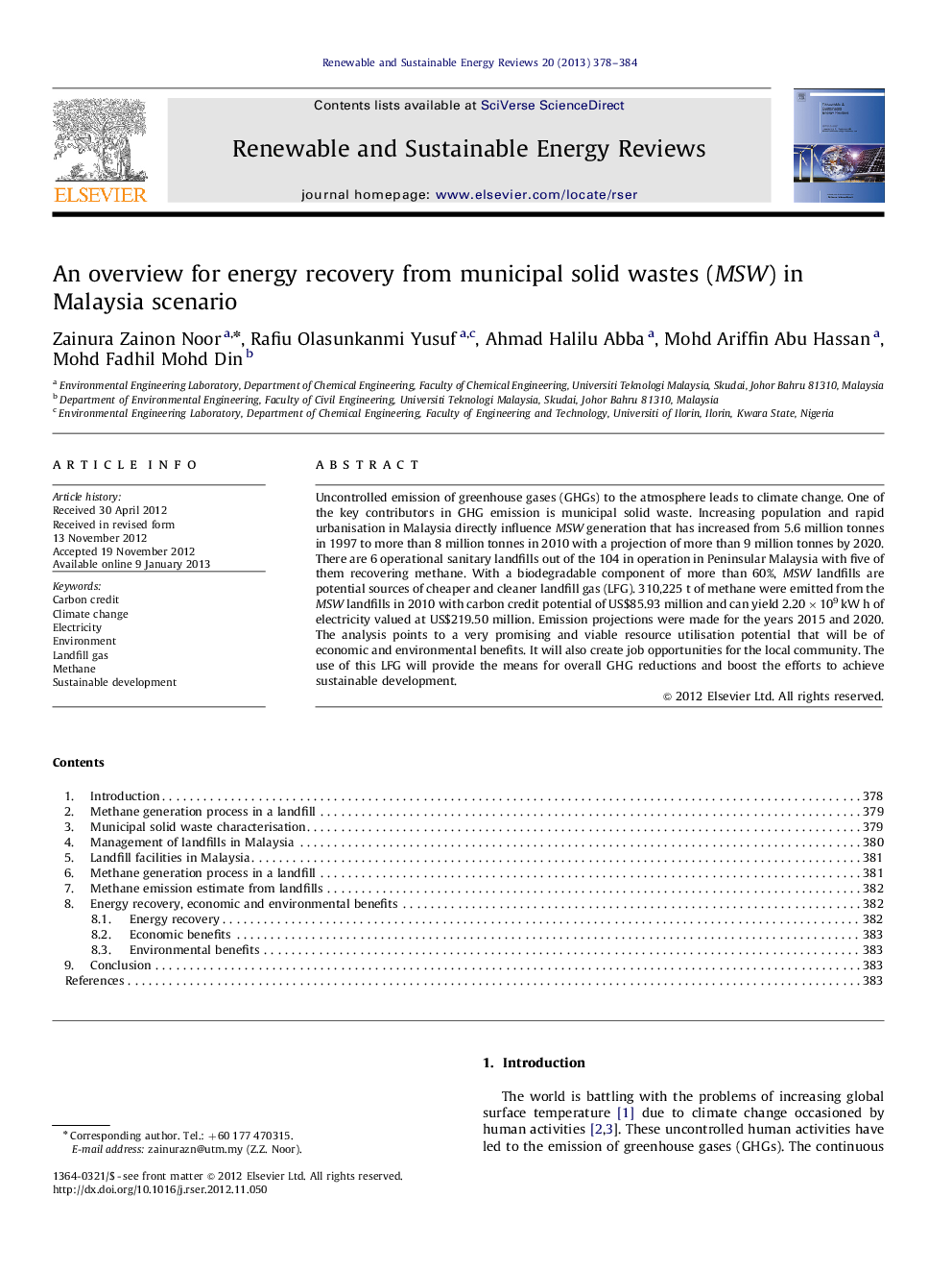 عکس صفحه اول مقاله: An overview for energy recovery from municipal solid wastes (MSW) in Malaysia scenario An overview for energy recovery from municipal solid wastes (MSW) in Malaysia scenario