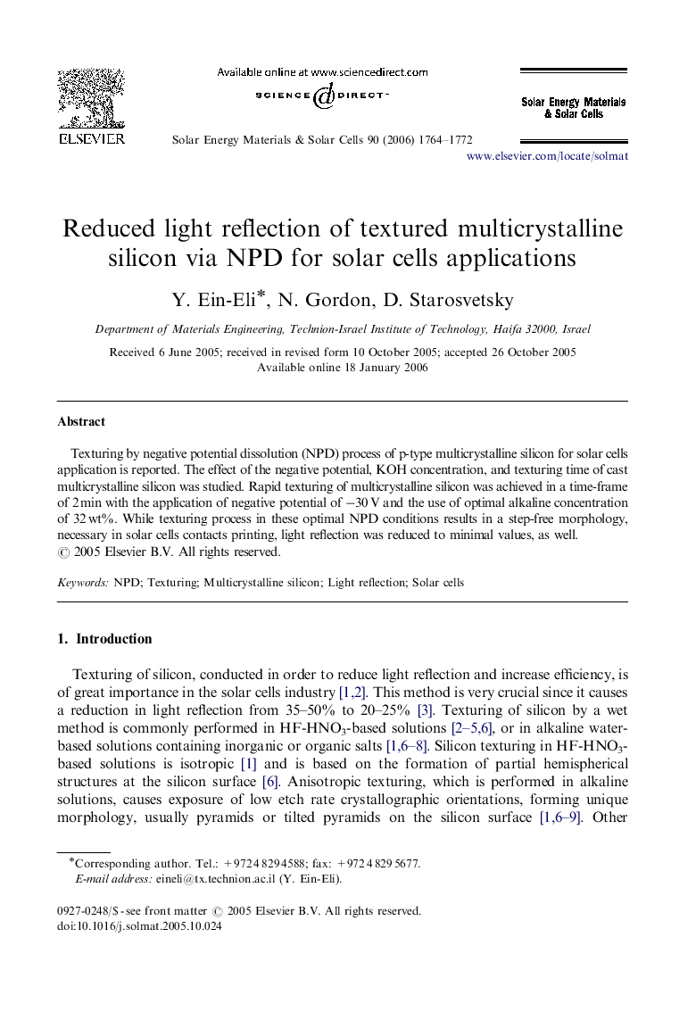 Reduced light reflection of textured multicrystalline silicon via NPD for solar cells applications