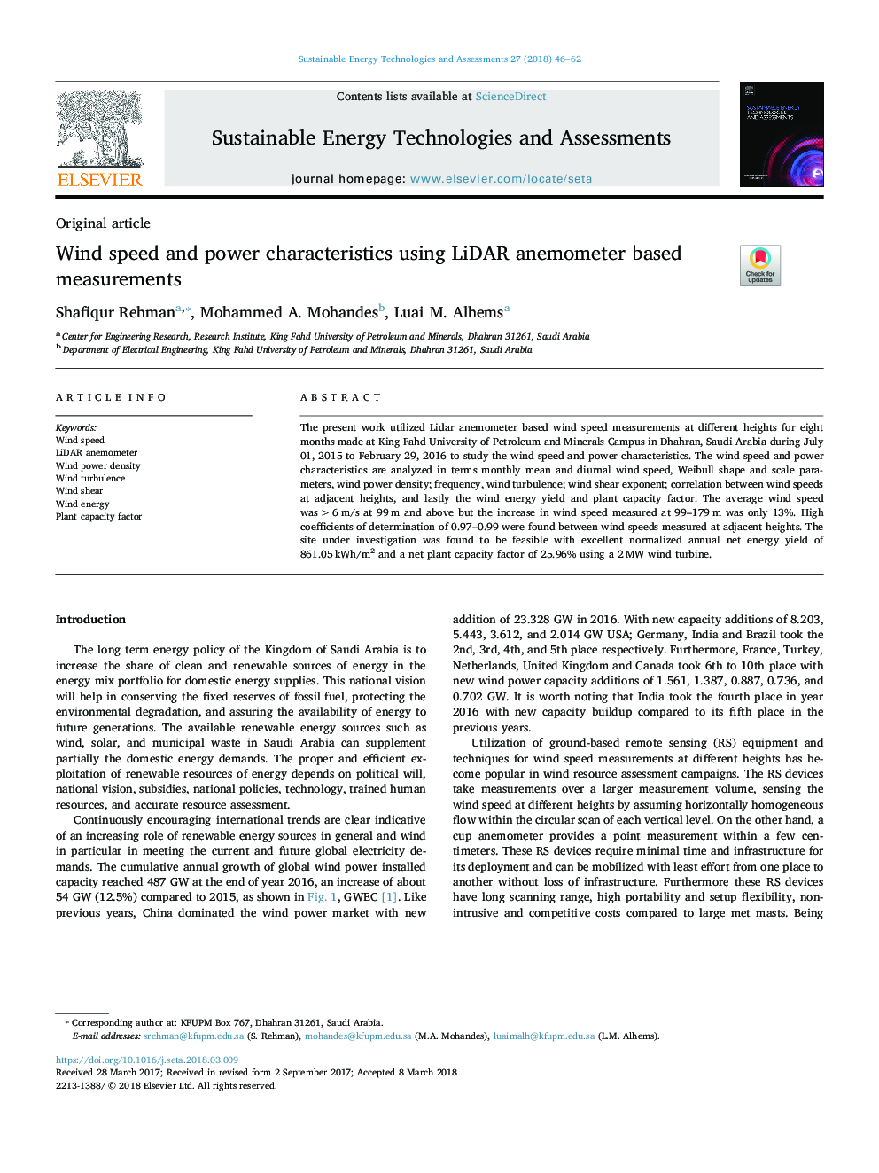 Wind speed and power characteristics using LiDAR anemometer based measurements