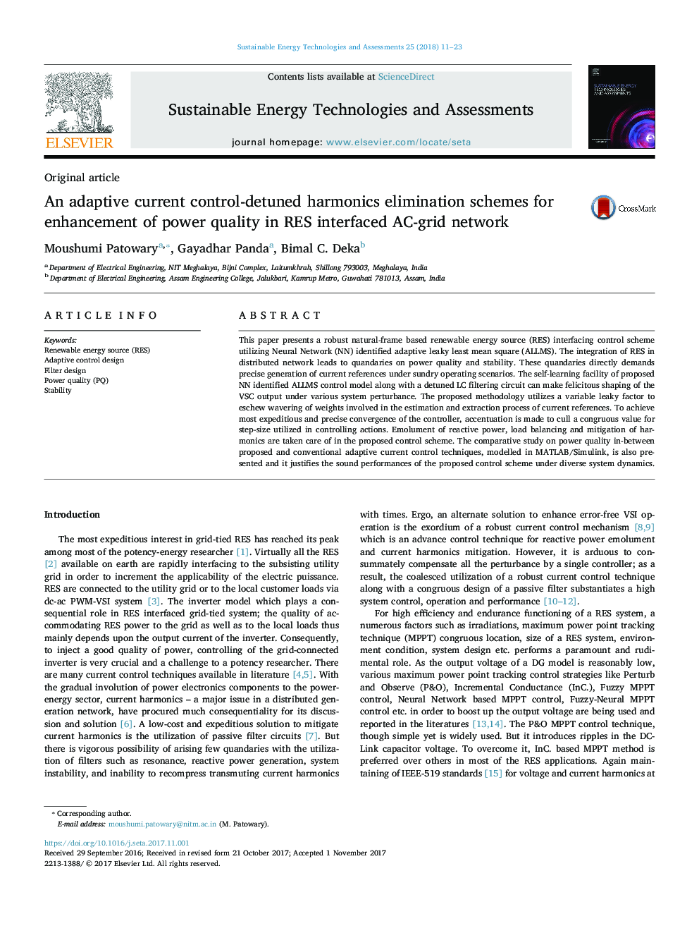 An adaptive current control-detuned harmonics elimination schemes for enhancement of power quality in RES interfaced AC-grid network