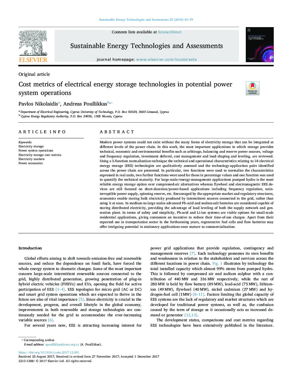 Cost metrics of electrical energy storage technologies in potential power system operations