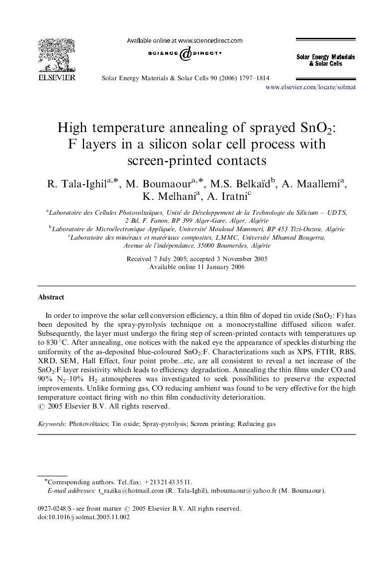 High temperature annealing of sprayed SnO2: F layers in a silicon solar cell process with screen-printed contacts