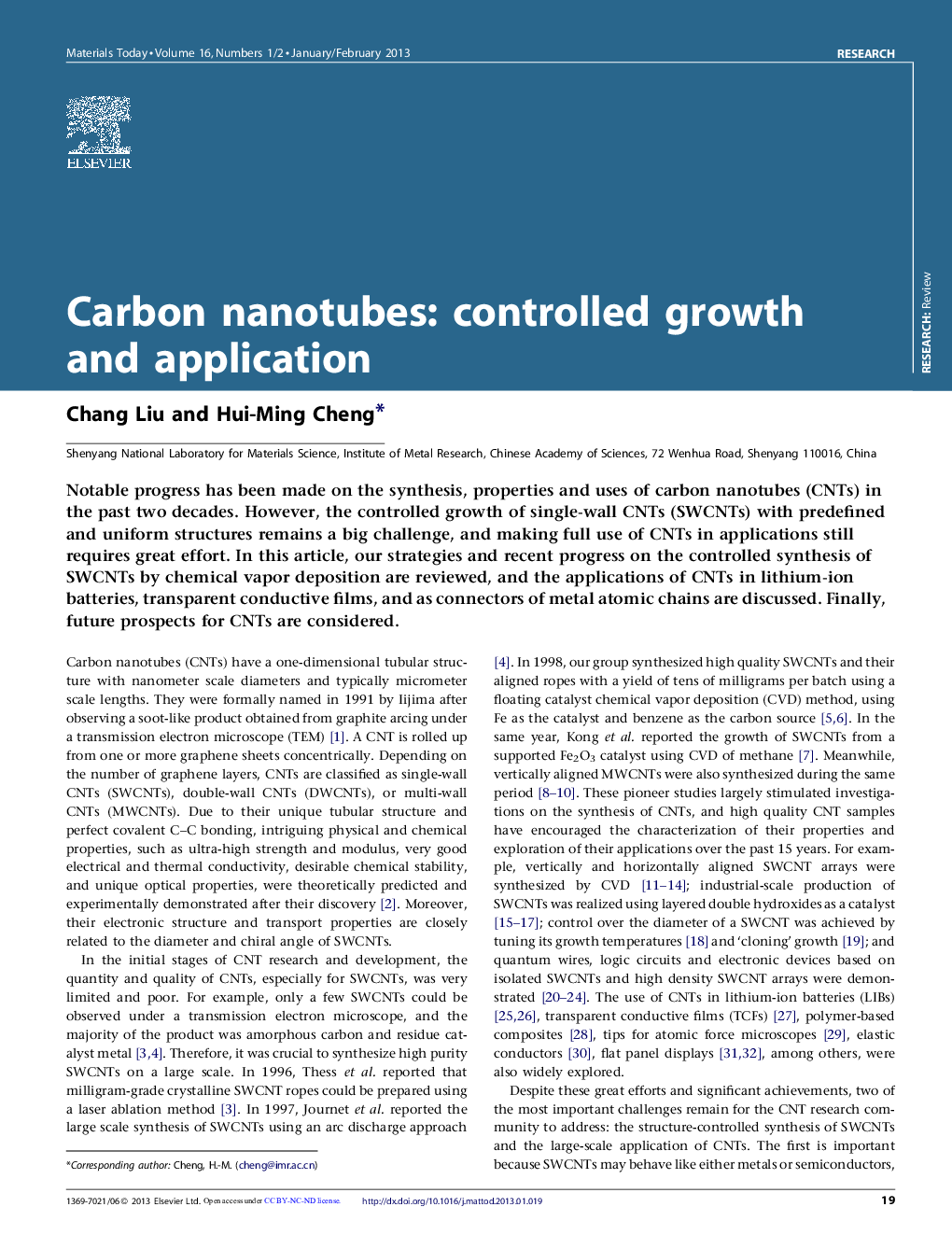 Carbon nanotubes: controlled growth and application