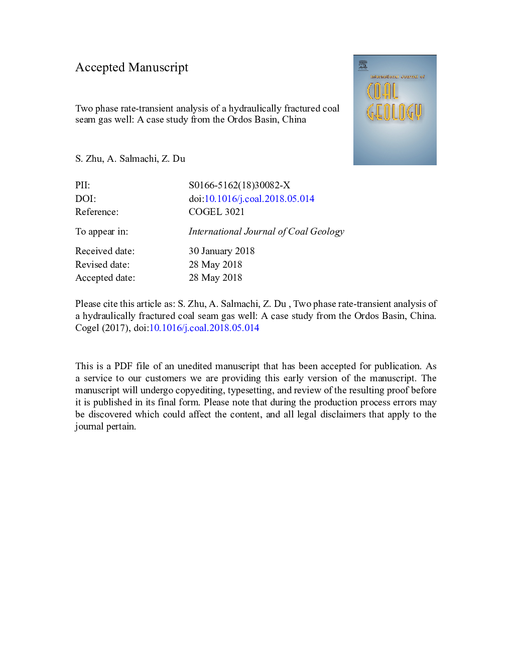 Two phase rate-transient analysis of a hydraulically fractured coal seam gas well: A case study from the Ordos Basin, China