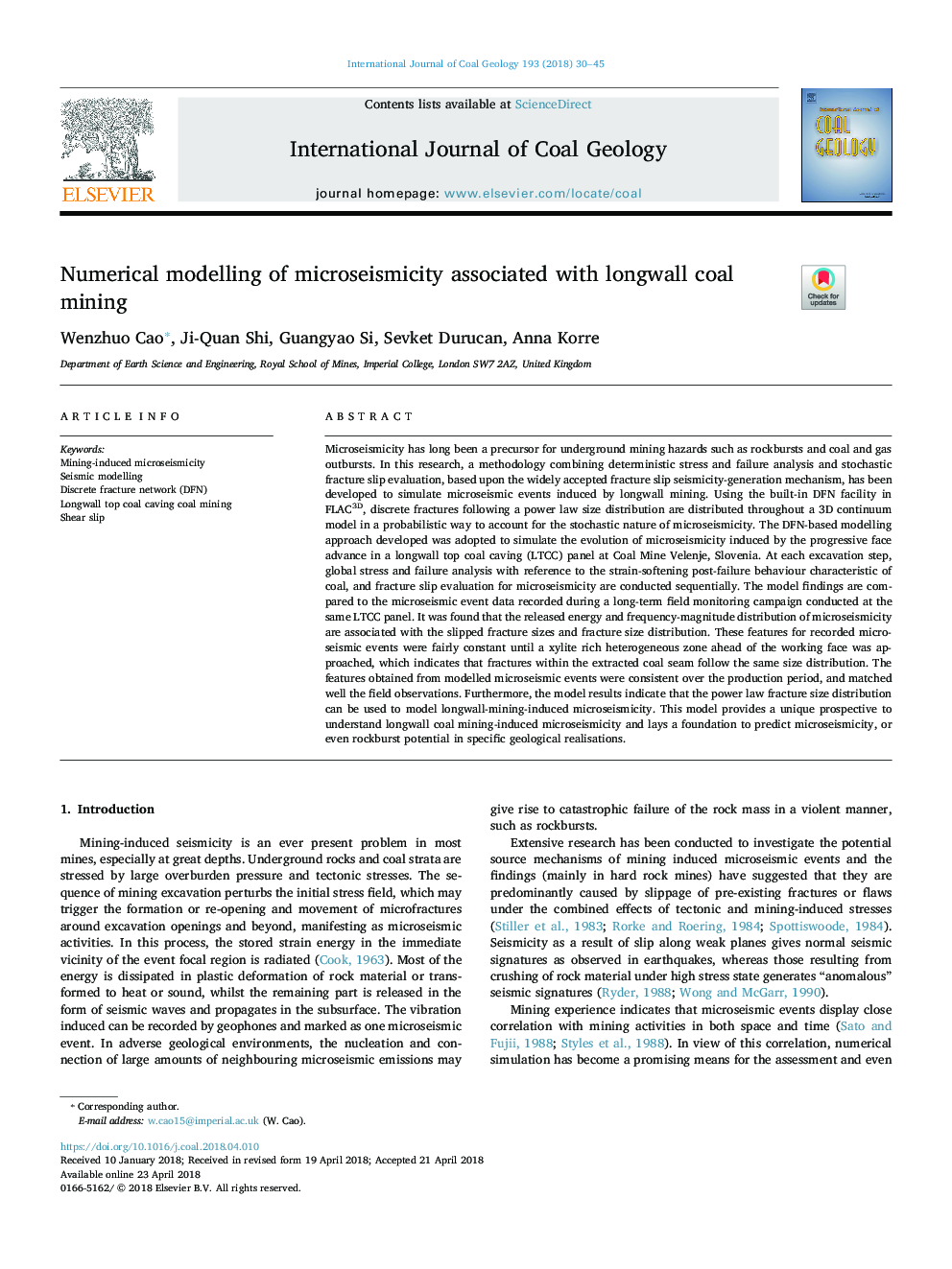 Numerical modelling of microseismicity associated with longwall coal mining