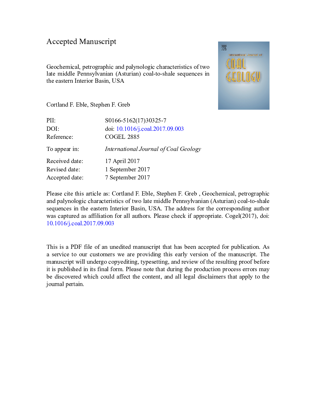 Geochemical, petrographic and palynologic characteristics of two late middle Pennsylvanian (Asturian) coal-to-shale sequences in the eastern Interior Basin, USA