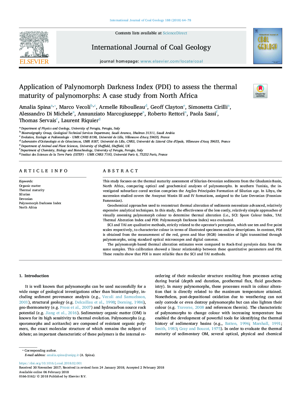 Application of Palynomorph Darkness Index (PDI) to assess the thermal maturity of palynomorphs: A case study from North Africa