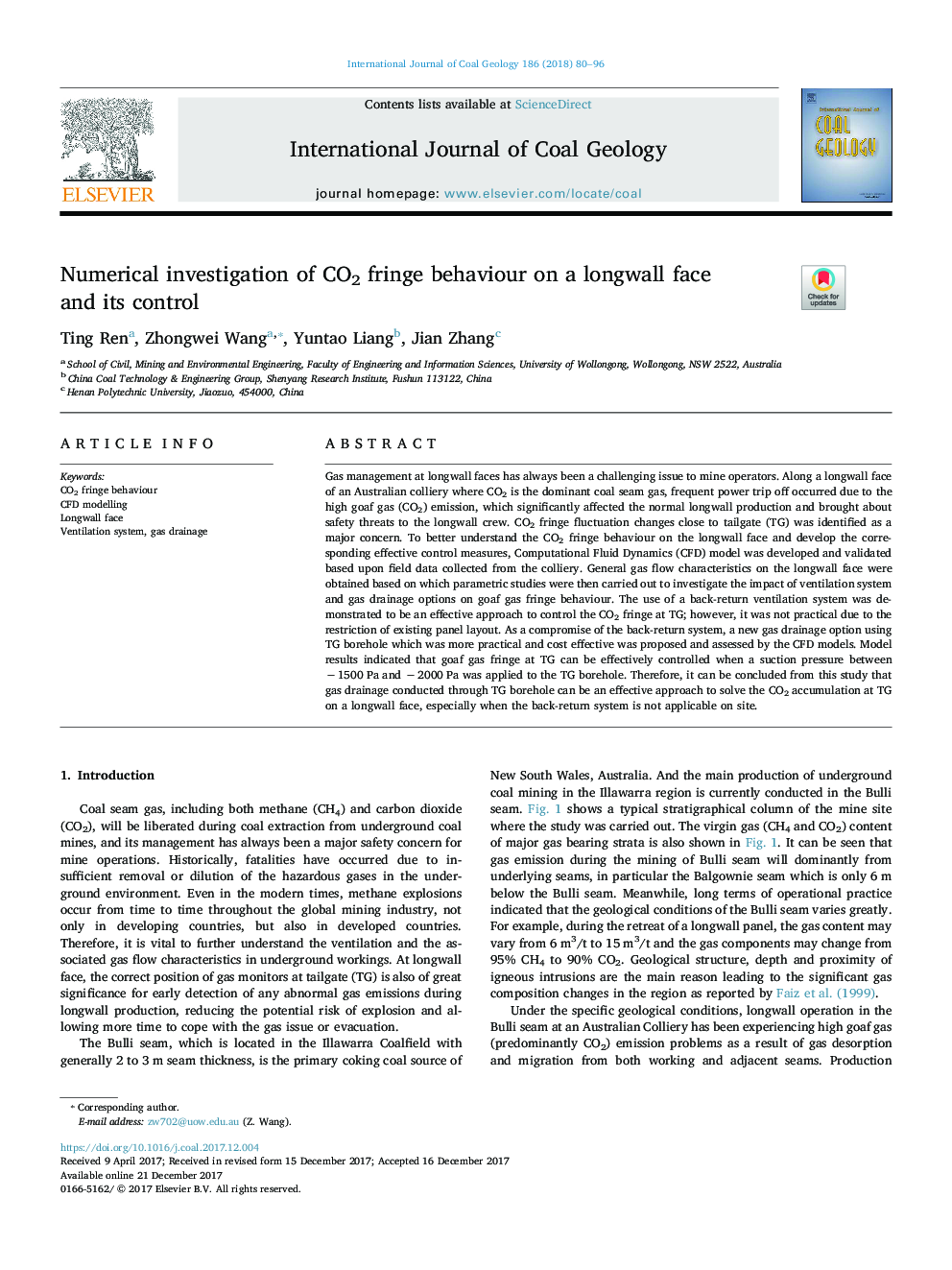 Numerical investigation of CO2 fringe behaviour on a longwall face and its control