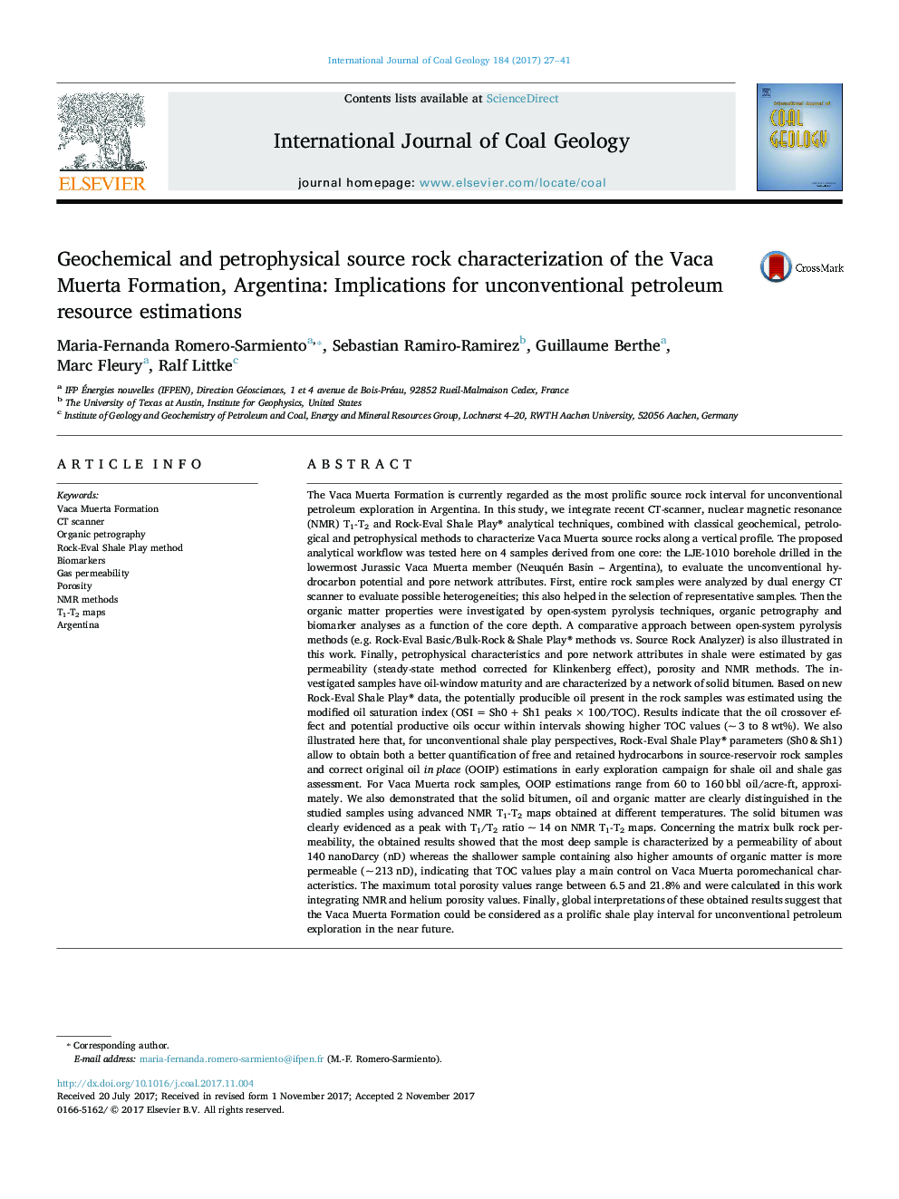 Geochemical and petrophysical source rock characterization of the Vaca Muerta Formation, Argentina: Implications for unconventional petroleum resource estimations