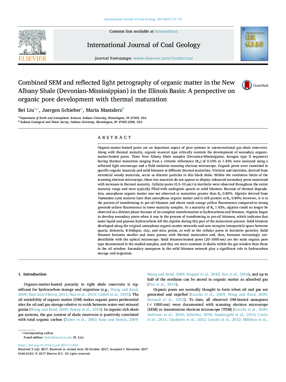 Combined SEM and reflected light petrography of organic matter in the New Albany Shale (Devonian-Mississippian) in the Illinois Basin: A perspective on organic pore development with thermal maturation