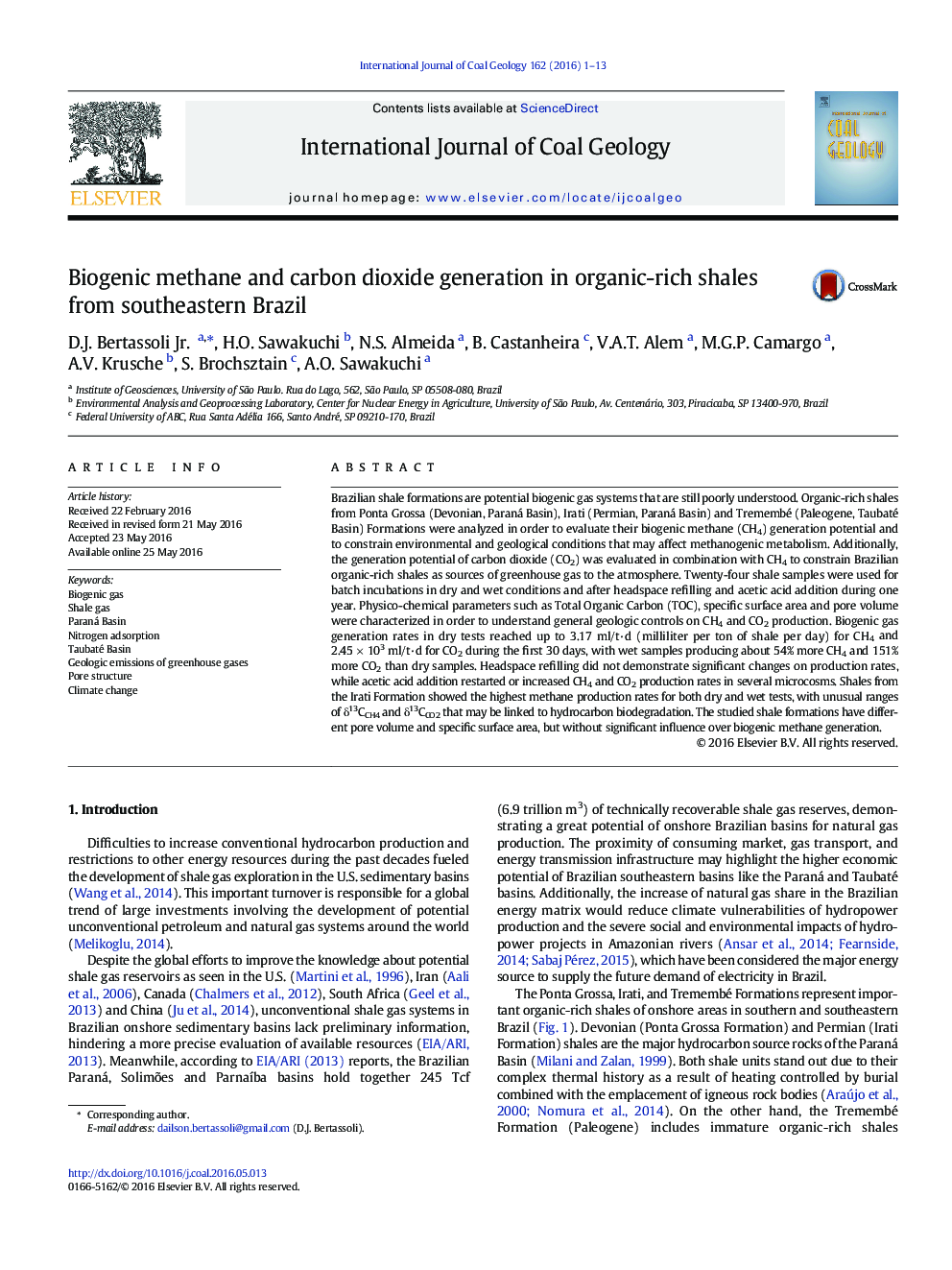 Biogenic methane and carbon dioxide generation in organic-rich shales from southeastern Brazil