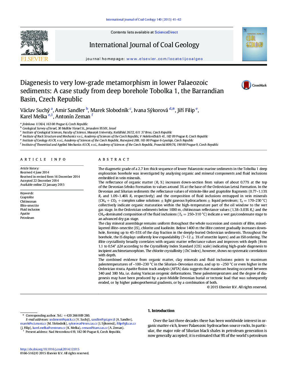 Diagenesis to very low-grade metamorphism in lower Palaeozoic sediments: A case study from deep borehole Tobolka 1, the Barrandian Basin, Czech Republic