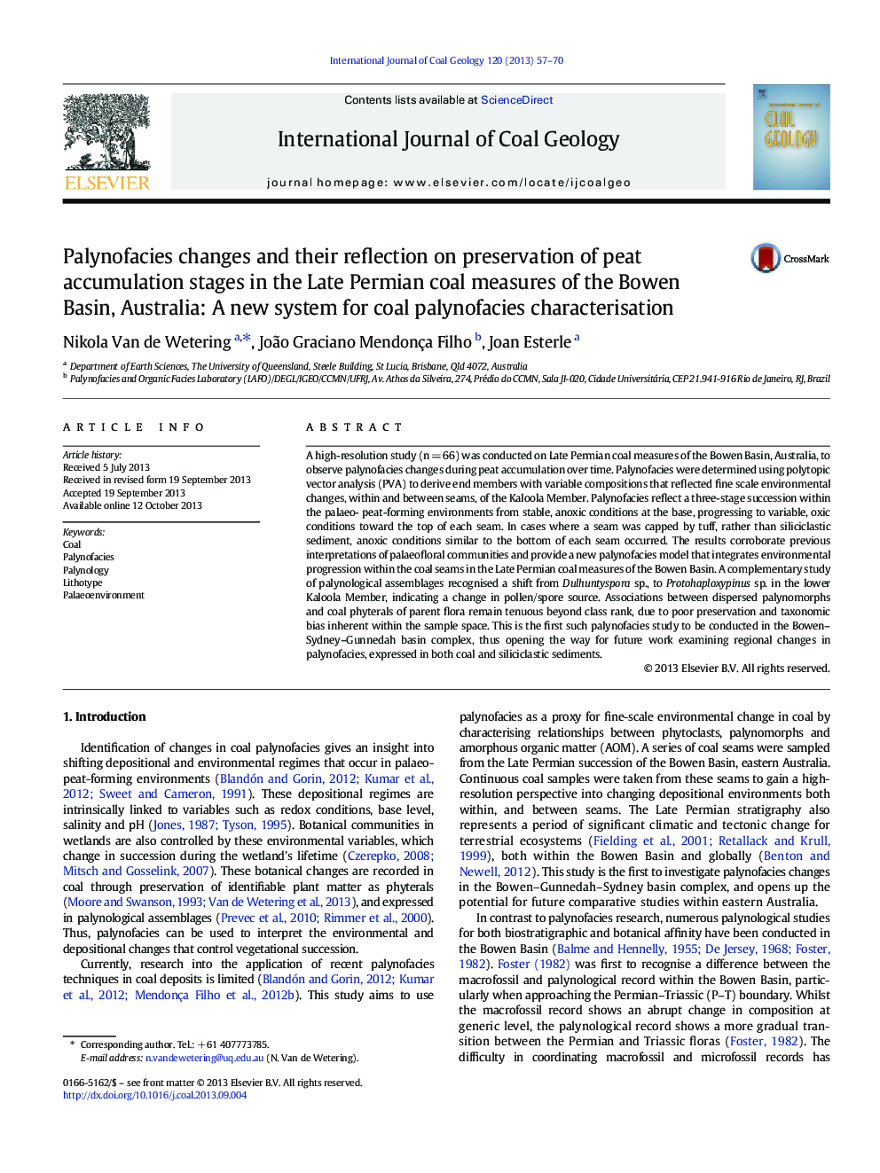 Palynofacies changes and their reflection on preservation of peat accumulation stages in the Late Permian coal measures of the Bowen Basin, Australia: A new system for coal palynofacies characterisation