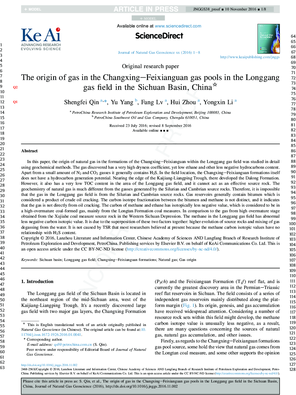 The origin of gas in the Changxing-Feixianguan gas pools in the Longgang gas field in the Sichuan Basin, China