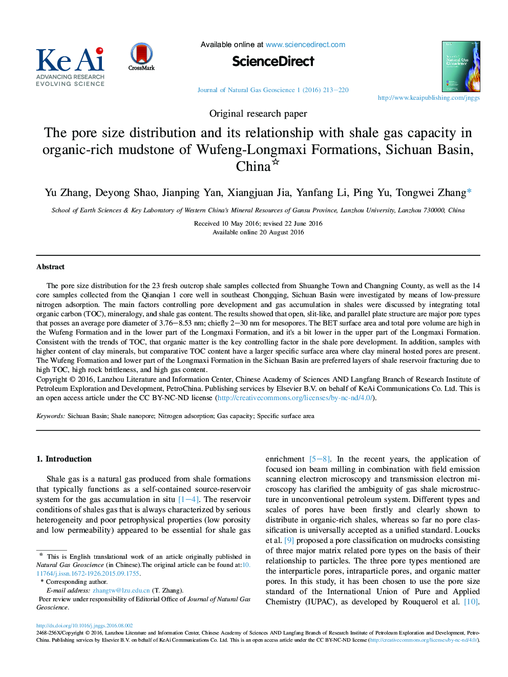 The pore size distribution and its relationship with shale gas capacity in organic-rich mudstone of Wufeng-Longmaxi Formations, Sichuan Basin, China