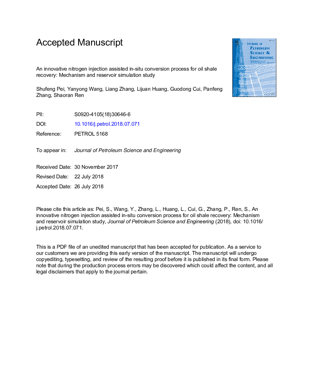 تزریق ابتکاری نیتروژن با استفاده از فرایند تبدیل موضعی برای بازیابی روغن شیل: مطالعه مکانیسم و ​​شبیه سازی مخزن 